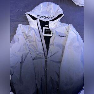 Hollister Men’s Black/Gray/White Reflective Zip Up Jacket. Size Large